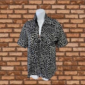 BCBH Poly Silk Black White SS Business Casual Career Top Blouse Sz L 3/$25